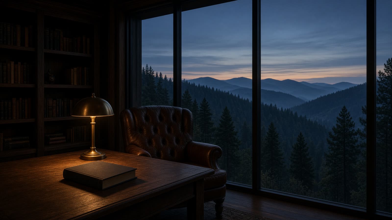A quiet study overlooking the Black Hills at dusk